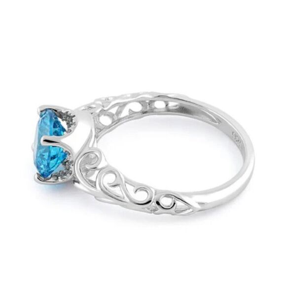 Sterling Silver Swirl Design Aquamarine and White Topaz CZ Ring New - Picture 4 of 4